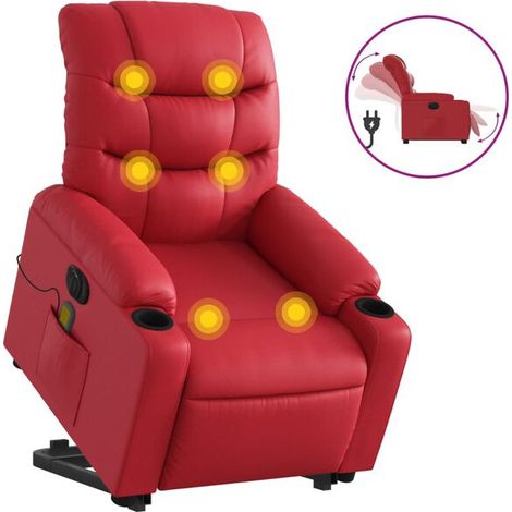 Fauteuil inclinable de massage électrique en similicuir rouge (1/5)