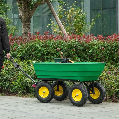 Gartenwagen aus Stahl und Polypropylen (125 l) mit Kippmulde und Tragegriff, 118 x 58 x 102 cm, Dunkelgrün