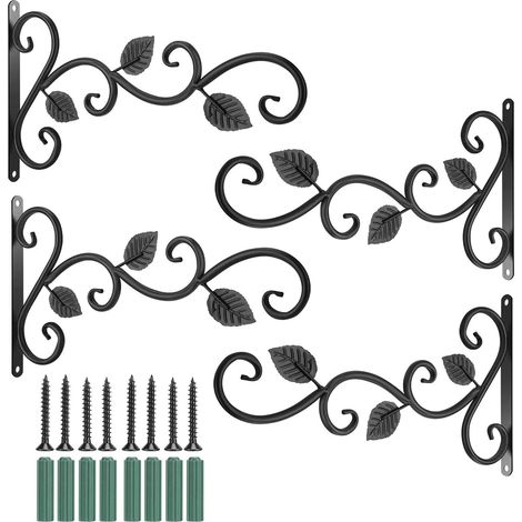 Juego de 4 soportes de pared de hierro para plantas, comederos para pájaros y macetas con farol y campanilla (4 piezas) (1/5)