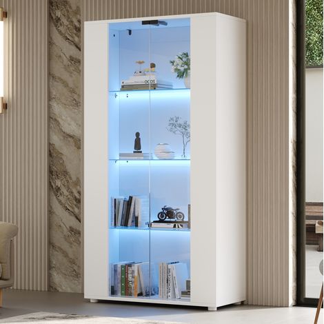 Vetrina moderna FloraGrace 80x36x150 cm in pannelli di legno e vetro bianco con LED (1/5)