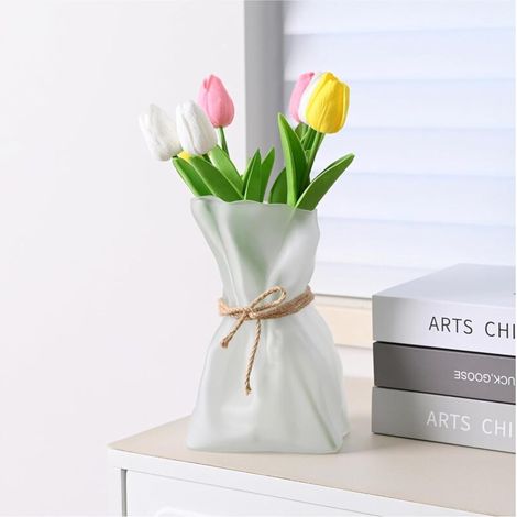 Vase à bouquet en verre un vase décoratif artistique unique, parfait pour les mariages et la décoration de table (corde non incluse). (1/4)