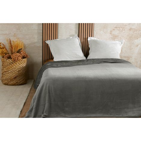 Couvre lit velours gaufré - 240x260cm - Gris