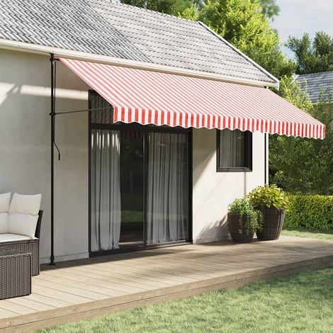 Toile de store banne de remplacement polyester PU rouge et blanc pour structure 450x300 cm - PANGIVO (1/5)