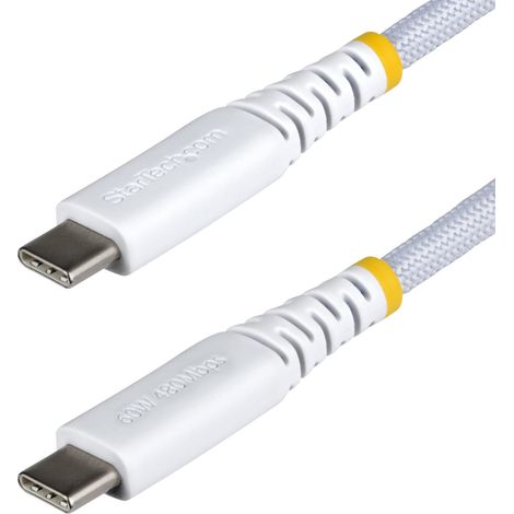 StarTech.com Cavo di Ricarica USB-C Bianco da 2m, 60W (3A) PD, Guaina con Doppio Strato Intrecciato in Nylon/TPE, Robusto Cavetto USB 2.0 per la Ricarica di Laptop