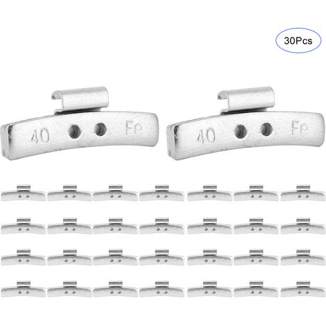 Lot de 30 masses d'équilibrage en aluminium, 40g, clipsables pour roues de 17 pouces, voitures et camions légers (1/5)