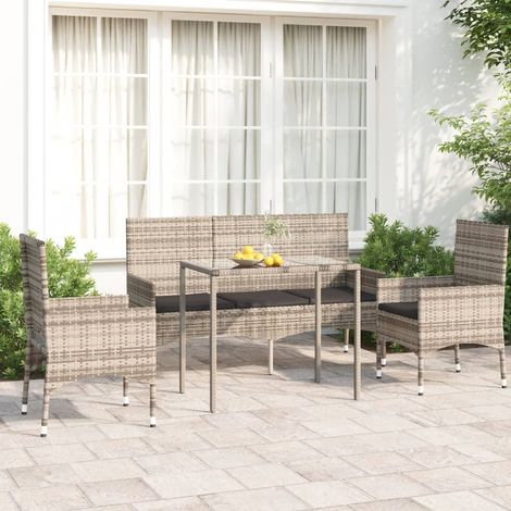 Salon de jardin 4 pcs - Ensemble Table et Chaise de Jardin - avec coussins Gris Résine tressée BV725145 - BonneVie (1/5)