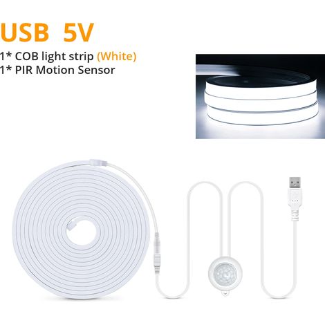 (Lumière blanche, 1 m) Bande lumineuse LED COB ultra-brillante à détection de présence humaine PIR intelligente, étanche, adaptée à la décoration d'escaliers et de placards. (1/4)