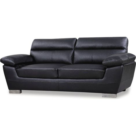 Divano in pelle rigenerata / PVC "DALLAS" - 210 X 88 X 90 cm - 3 posti - Nero
