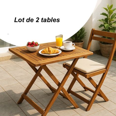 Lot de 2 Tables d'appoint de jardin 70x70x73cm pliables bois d'acacia (1/5)