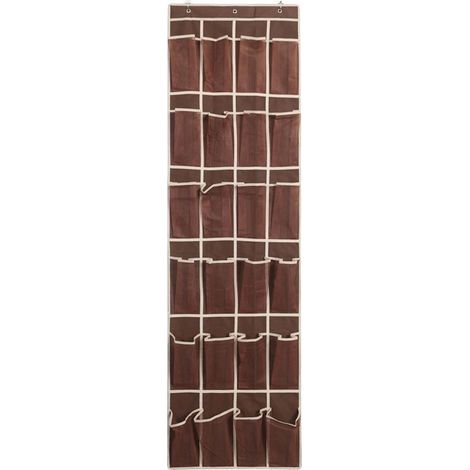 Porte-bagues à suspendre à la porte – Étagère à chaussures en toile à 24 compartiments, 168 x 48 cm – Beige marron