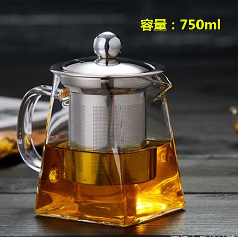Théière à fuite en acier inoxydable, verre à haute teneur en borosilicate, carré à bulles avec filtre à fleur, pichet de 750ml, vente en gros (1/5)