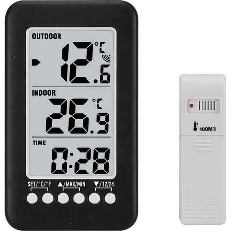 Thermomètre numérique sans fil LCD avec capteur de température électronique pour environnement intérieur et extérieur, horloge météorologique, émetteur sans fil, thermomètre domestique (1/5)