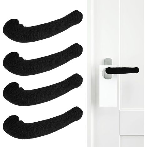 4er-Set Türgriffschoner – Dehnbare, hitzebeständige Strickschoner – Geeignet für Winter, Sommer und kalte Temperaturen – Ideal für Zuhause, Büro und Möbel – Schwarz (1/5)