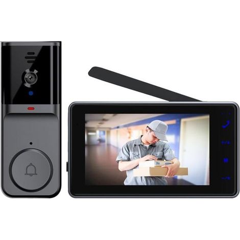 1 Sonnette sans Fil, Caméra 1080P, Interphone Vidéo, Écran 4.3 Pouces, Vision Nocturne, Pour Maison