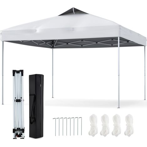Tente Pliante 3 x 3 M, Tonnelle de Jardin Hauteur Réglable 255-275 CM avec Verrouillage Central à Clic & Sac de Transport Portable, Blanc (1/5)