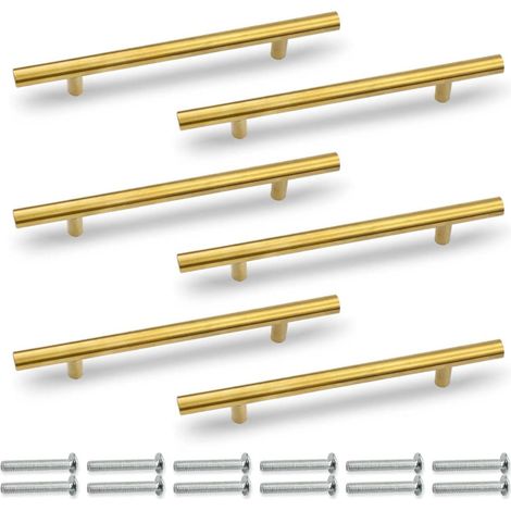 6 Pcs 200MM (128MM Centre de trou) or armoire poignée de cuisine en T, acier inoxydable, pour armoires, tiroirs, armoires (1/4)