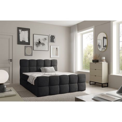 Boxspringbett Schlafzimmerbett SATINE PREMIUM 140x220cm Stoff Coral Schwarz (1/5)