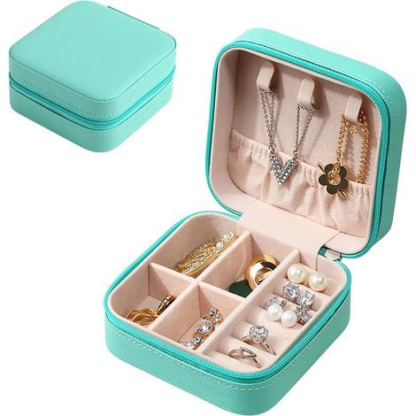 Portable jewelry box, storage box, packaging box suitable for rings, necklaces and bracelets, jewelry box, blue (1/5)
