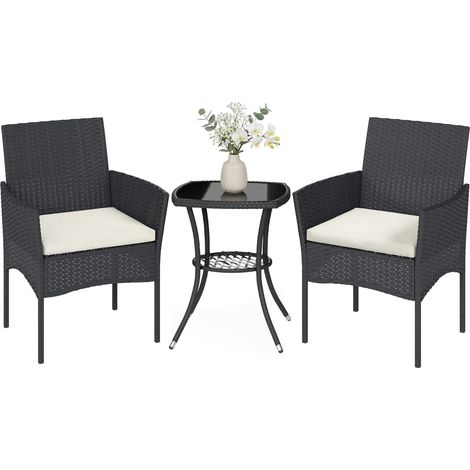 Cream 3-Piece PE Synthetic Rattan Garden Bistro Set for Terrace (1/5)