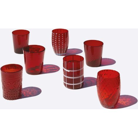 Zafferano Melting Pot Set 6 Bicchieri Monocolore - Rosso - Vetro Soffiato a Mano, 32 cl - Tumbler Artigianali per Acqua e Cocktail