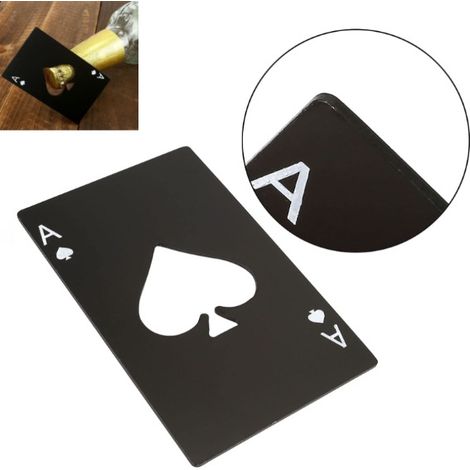 Set di 10 apribottiglie in acciaio inox per carte di credito, formato casinò, apribottiglie per birra (nero) (1/5)