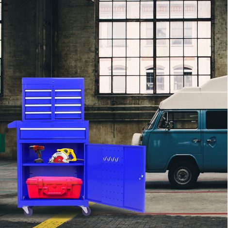 Caja de herramientas con ruedas 46,99x25,91x101,85 cm acero azul, 5 cajones, MEUBLIV (1/5)