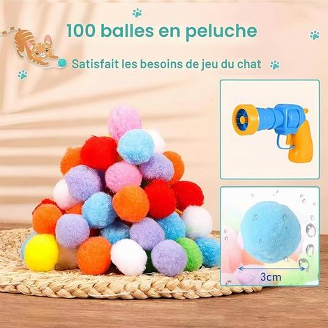 Balle Chat Colorées avec Lanceur de Balles Plastique Jouer pour Chats Jouets pour Chat Boules de Peluche pour Chatons Chien (1/4)