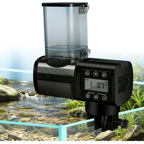 Distributeur automatique de nourriture pour poissons, 160 x 70 x 102 mm, minuterie, grande capacité, pour bassin à poissons et étang, noir (1/5)