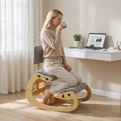 Sedia Ergonomica Inginocchiatoio con Schienale, Funzione Oscillante e Cuscino Ampio, Poliestere Grigio Scuro (1/5)