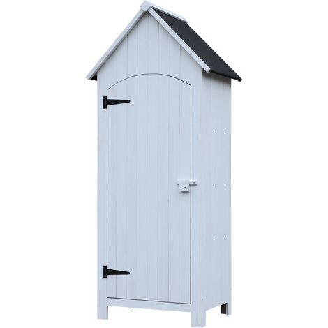Abri bois extérieur, cabane jardin avec toit bitumé, armoire rangement 3 étagères, porte verrouillable, stockage terrasse, 77,5x54,2x179,5 cm blanc. (1/5)