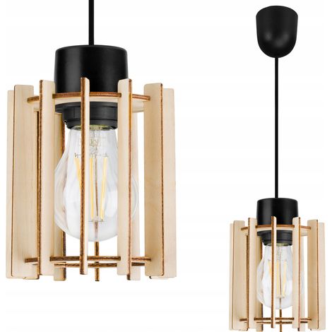Moderne LED-Deckenpendelleuchte aus Holz (1/5)