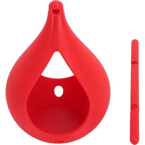 Mangeoire à oiseaux suspendue en plastique avec poteau de perche, support d'alimentation extérieur en forme de goutte de pluie rouge