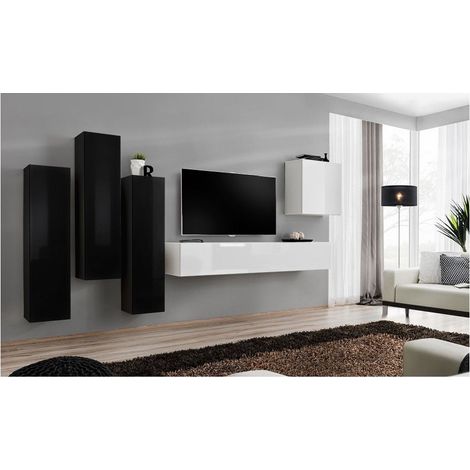 Ensemble meuble TV mural  - Switch III - 330 cm  x 160 cm x 40 cm - Noir et blanc - Livraison gratuite