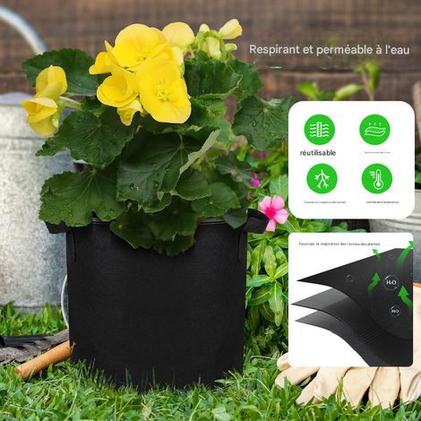 Sacs de culture non tissés robustes avec poignées pour légumes, fleurs, arbres, jardinage extérieur et intérieur – Noir massif 25 x 22 oreilles (3 gallons)