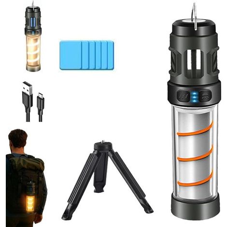 Lampada da campeggio portatile e integrata, luce di emergenza impermeabile IPX5 con treppiede, cinque livelli di luminosità regolabili, funzione di ricarica USB per uso interno, G (1/2)