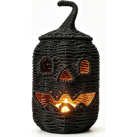 Beyamis Panier citrouille rotin noir - Bougie LED centre table automne (1/5)