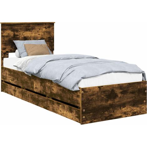 Bettrahmen Geräucherte Eiche 75 x 190 cm Ingenieurs Holz vidaXL