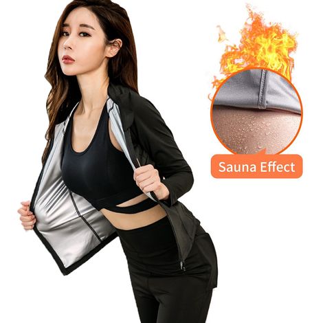 Combinaison sauna minceur femme, vêtement transpirant perte de poids, tenue fitness sueur, taille unique. (1/5)
