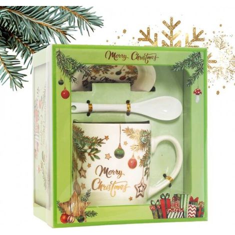 Tazza natalizia Ecarla con piattino e cucchiaino in confezione regalo KB16WZ1 400 ml (1/2)