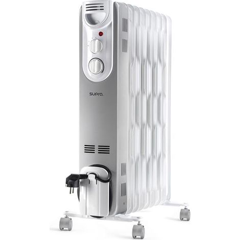 Bain d'huile-2000 W-Thermostat-Hors gel-3 allures-Eléments 3D- Roulettes - Poignée - Blanc - SUPRA