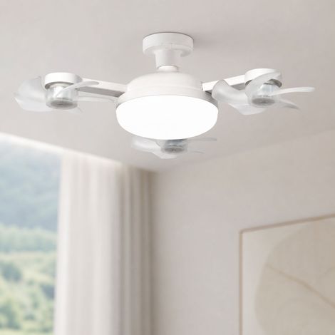 Ventilateur de plafond pliable E27, lampe LED 3 couleurs, télécommande, silencieux, Ø45cm pour salon chambre (1/5)