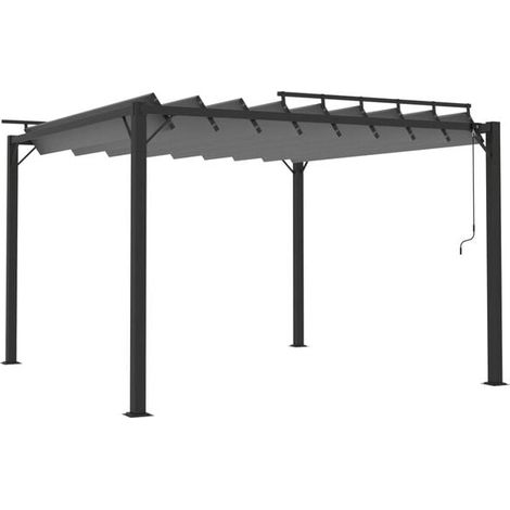 Gazebo gris anthracite de 3 x 3 mètres avec toit à persiennes et auvent en aluminium. (1/5)