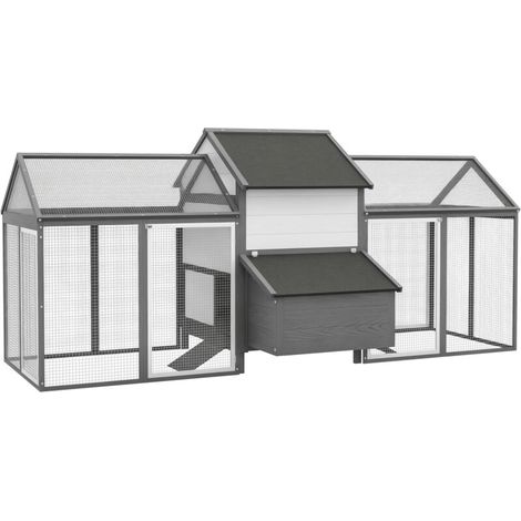 Poulailler en bois avec 2 enclos modulables et 1 niche, 1 pondoir, tiroir à déjection, 247 x 118 x 113,5 cm, gris (1/5)