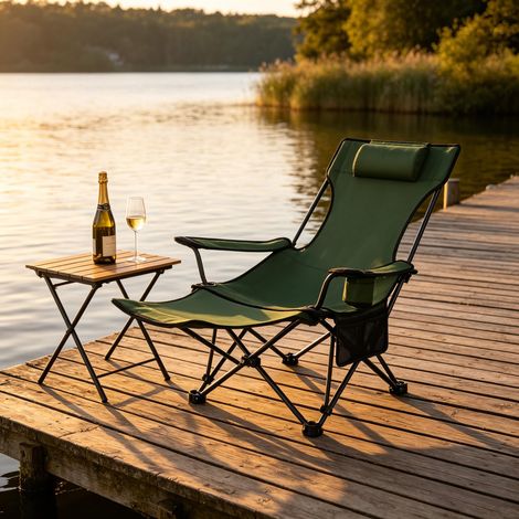 Chaise de pêche pliable ergonomique légère camping randonnée repose-pieds extensible (1/4)