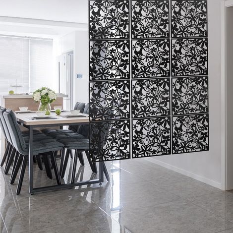 Séparateur de pièce à suspendre - Panneau solide en PVC avec motifs de papillon et fleur - pour la décoration du salon, de la salle à manger, du bureau, d’un hôtel, d’un bar (12 pièces, noir) (1/5)