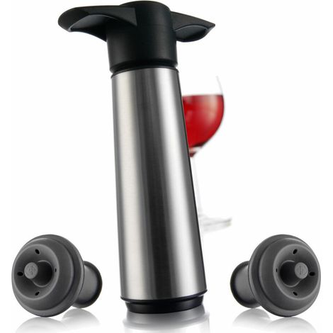 Vacu Vin Weinpumpe Edelstahl mit 2 Stopfen, Wine Saver, Vakuumpumpe, Kunststoff, Edelstahl, Silber, Schwarz, Grau, 06492606 (1/3)