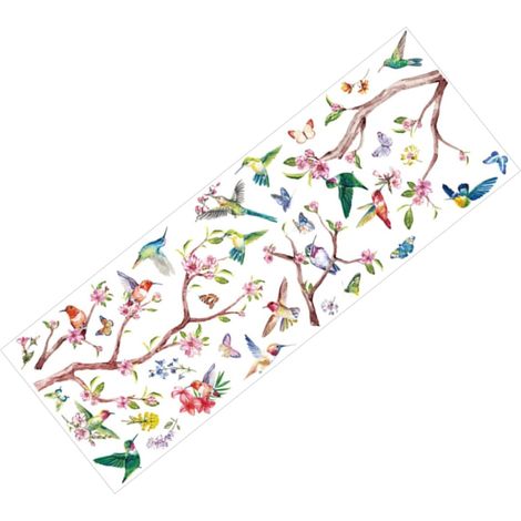 Sticker Mural Oiseau Sur Branche Avec Fleurs Décoration Murale Intérieur Autocollant Sans Outils Pour Salon Chambre (1/5)