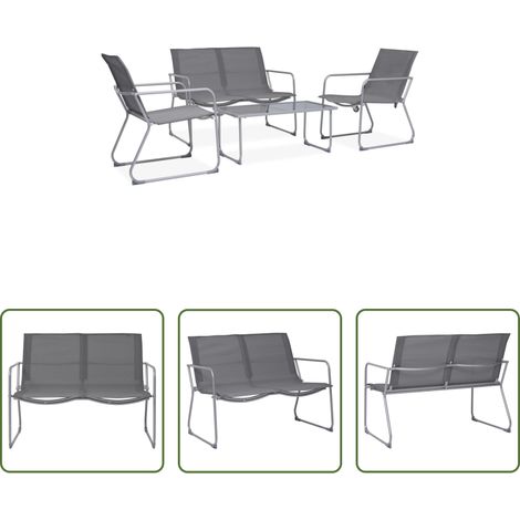 Gartenstuhl -  4-tlg. Garten-Lounge-Set Stoff und Stahl Grau (1/5)