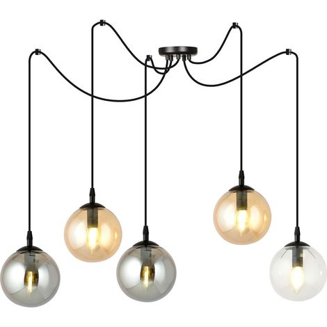Lampada a Sospensione Gigi, Acciaio verniciato a polvere, Vetro, Nero, Grigio, Ambra, 200x200x70 cm