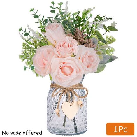 Fleurs artificielles, roses en soie artificielles en vase, composition florale artificielle, roses d'imitation, sans vase (roses)